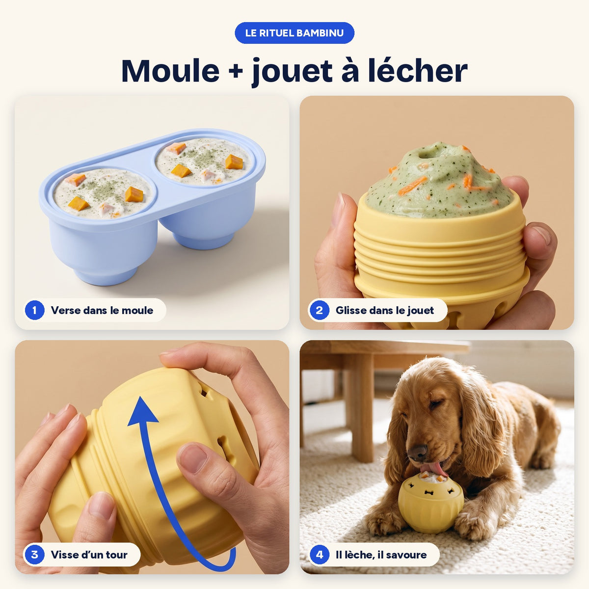Moule + jouet à lécher Bambinu : mode d'emploi en 4 étapes